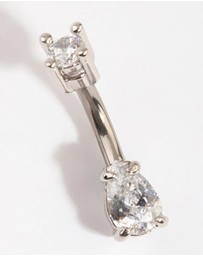 Lovisa - Titanium Diamante Pear Belly Bar