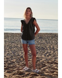 NEXT - Linen Blend Ruffle Sleeve Top