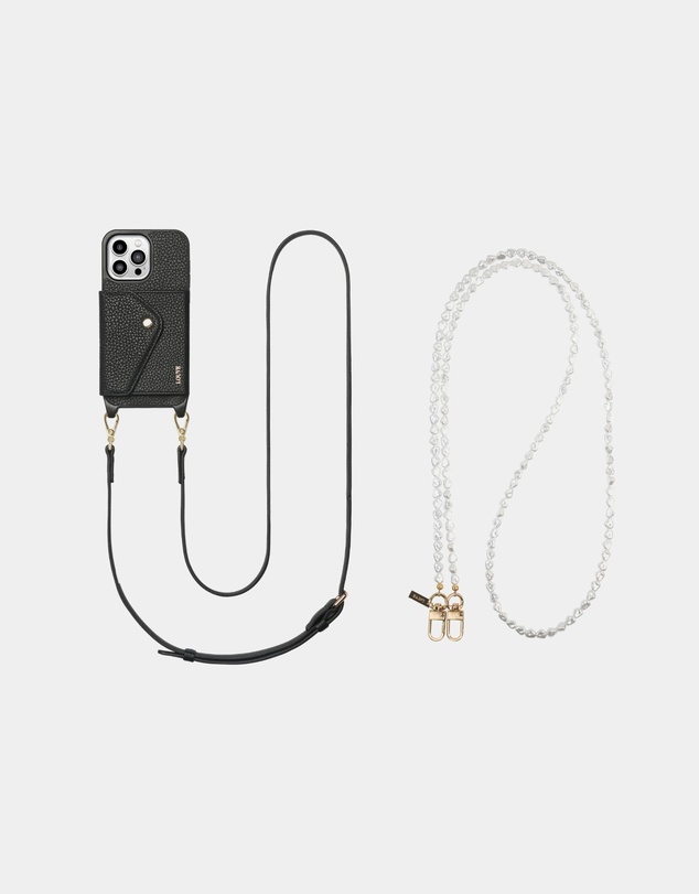 LOUVE COLLECTION - Leather Phone Case Wallet & Strap + Pearl Crossbody Chain