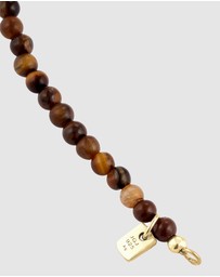 Kuzzoi - ICONIC EXCLUSIVE - Bracelet Male Beads Tigers Eye 925 Sterling Silver Gold Plated