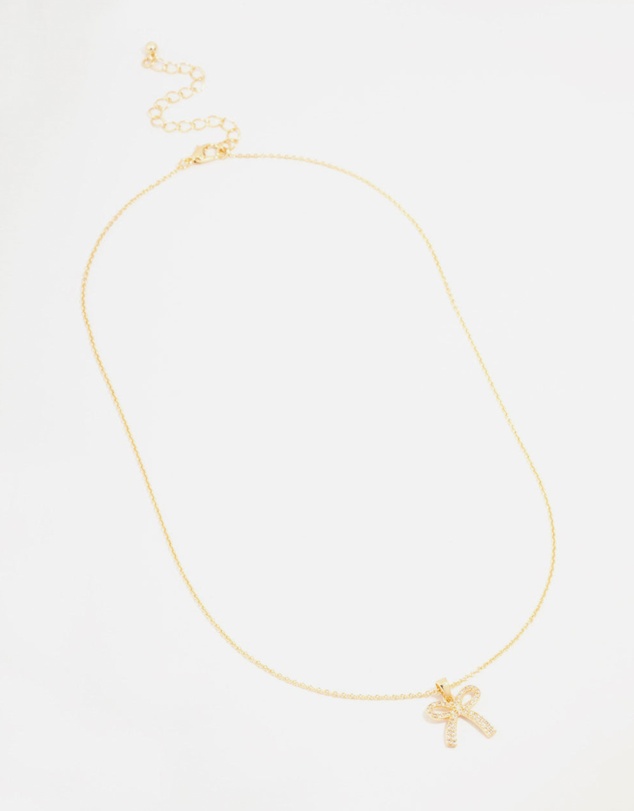 Lovisa - Gold Plated Pave Set Cubic Zirconia Bow Necklace