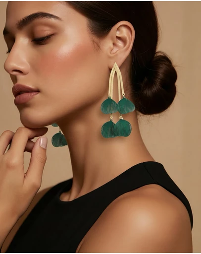 Mossée - Eveline Green Leaf Vintage Earrings