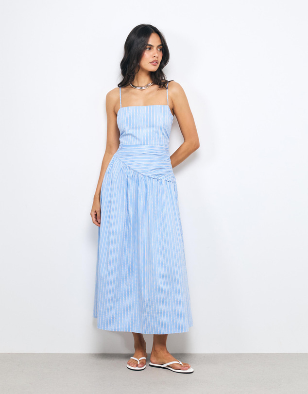 AERE - Teya Cotton Stripe Midi Dress