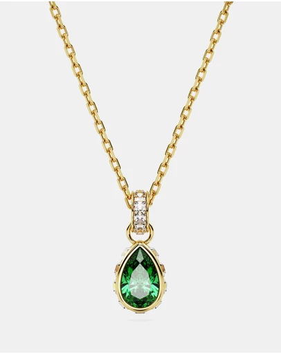 Swarovski - Chroma pendant, Pear cut, Green, 18K gold finish