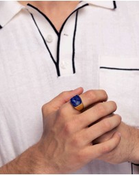 Nialaya Jewellery - Gold Signet Ring with Blue Lapis