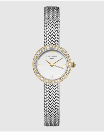 Rosefield - Mini Small Edit Crystal Duotone Woven Mesh Watch