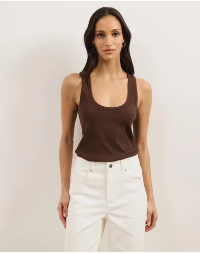 Atmos&Here - Ava Deep Scoop Organic Rib Racer Back Tank Top