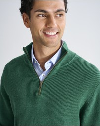 3 Wise Men - 3 Wise Men Frost Zip Neck Wool Blend Knit - Green