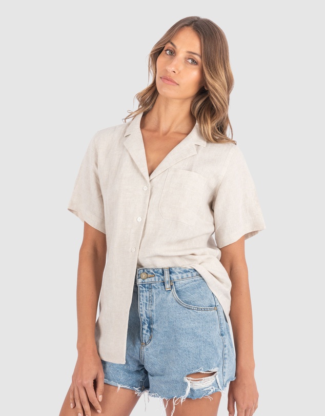 CAMIXA - REVERE Open Collar Short Sleeve Linen shirt