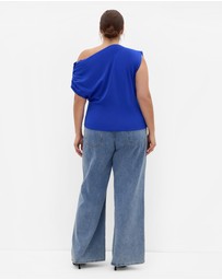 City Chic - Plus size Imani Off Shoulder Top - ocean blue