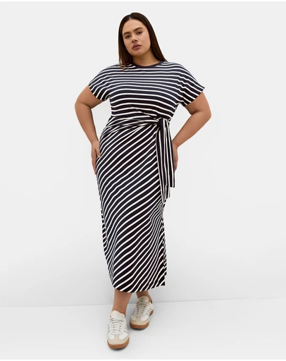 City Chic - Claire Stripe Side Tie Midi Dress