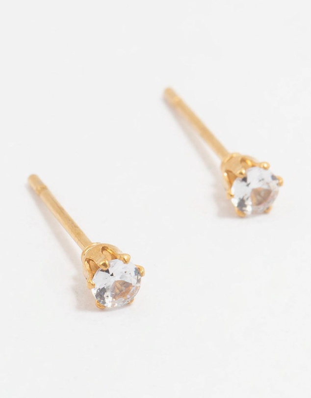 Lovisa - Waterproof Gold Plated Stainless Steel Cubic Zirconia Stud Earrings 3 MM
