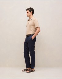Trenery - Mercerised Cotton Rib Detail Knit Polo in Sand