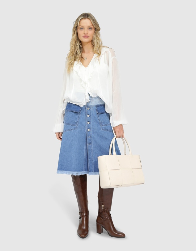 Belle & Bloom - Let Me Wander Button Front Denim Midi Skirt