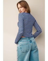 NEXT - Notch Front Longsleeve Textured Stripe Top