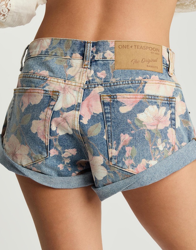 ONE TEASPOON - Lovelorn Bloom Bandits Low Waist Denim Shorts