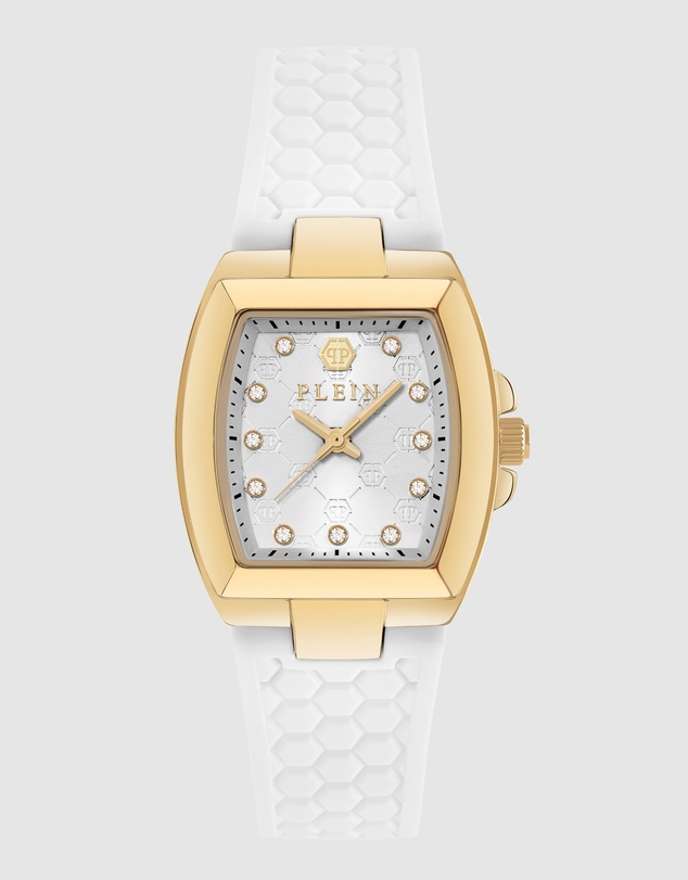 Philipp Plein - Philipp Plein Supreme 30mm Silver White Dial Gold-Tone Silicone Strap Watch