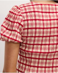 The Fated - Adela Check Puff Sleeve Top