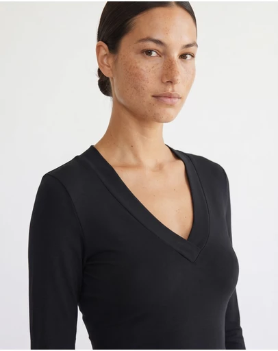Style Addict - Margaux Deep V Henley Top - Black
