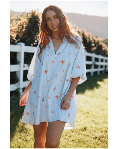 Petal & Pup - Doran Mini Dress - Blue Garden Stripe