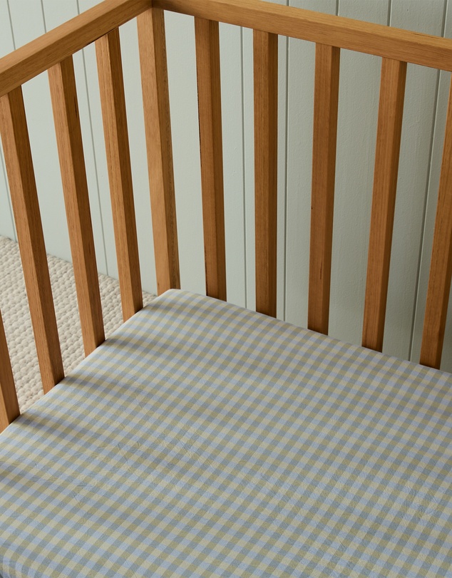 Sheet Society - Leo Washed Cotton Gingham Cot Fitted Sheet
