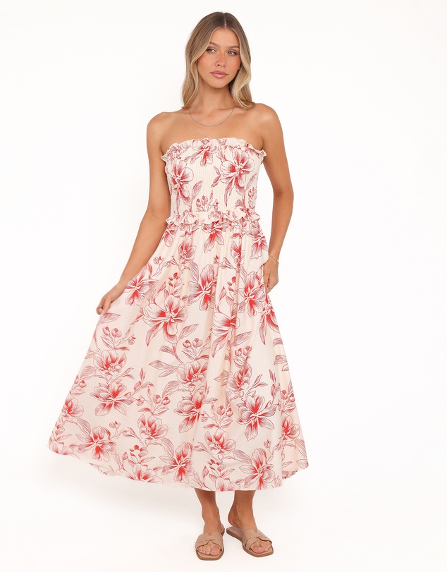 Petal & Pup - Avania Strapless Midi Dress - Red Floral