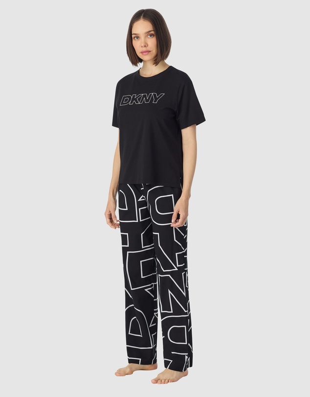 DKNY - Cotton & Viscose Short Sleeve T-Shirt & Pant Long Pyjama Set