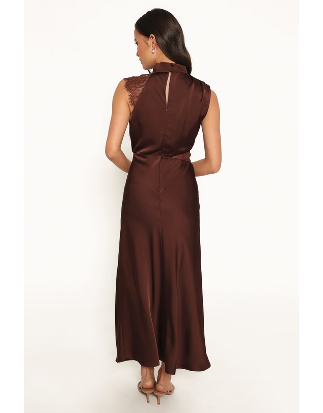 Petal & Pup - Anabelle Halter Neck Lace Maxi Dress - Chocolate Brown