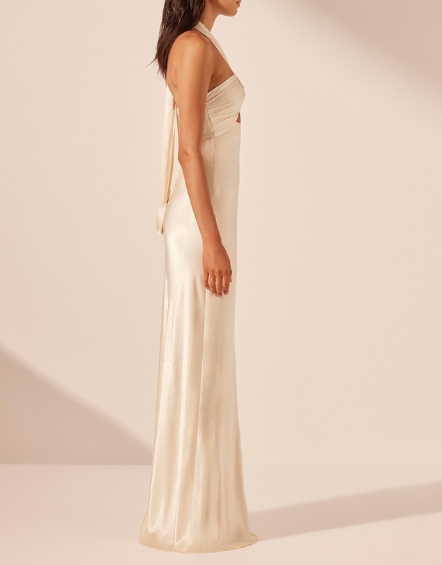 Revibe - Repaired Shona Joy La Lune Ruched Halter Maxi Dress - AU 12