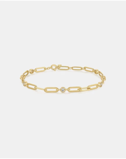 Ania Haie - Gold Bezel Station Paper Clip Chain Bracelet