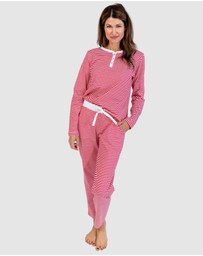 Sant And Abel - Women's Red Jersey Knit Stripe Long PJ Set