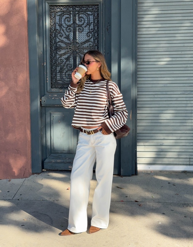 Beginning Boutique - So Breezy Chocolate Stripe Long Sleeve Top