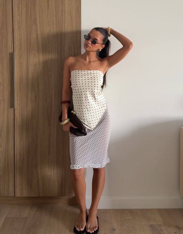 Dazie - Cascade Semi Sheer Polka Midi Skirt