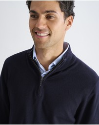 3 Wise Men - 3 Wise Men Harvey Zip Neck Merino Knit - Navy