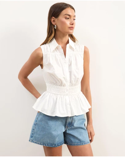 Atmos&Here - Casey Sleeveless Cotton Shirring Shirt
