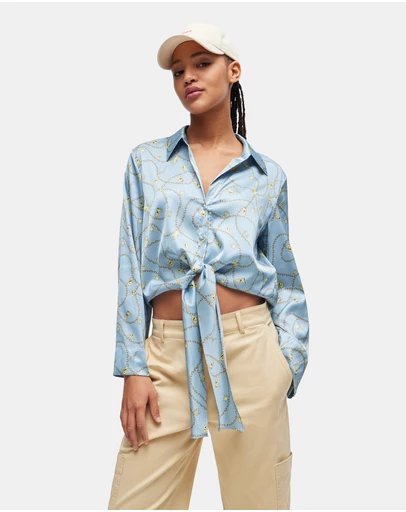 HUGO - Printed Stretch Satin Relaxed-Fit Blouse