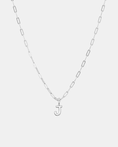 Luna Rae - Sterling Silver - Paperclip Bubble Letter J Necklace