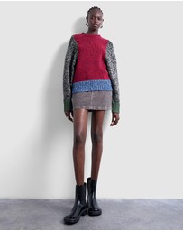 TOPSHOP - Knitted Twist Yarn Patchwork Volume Sleeve Jumper