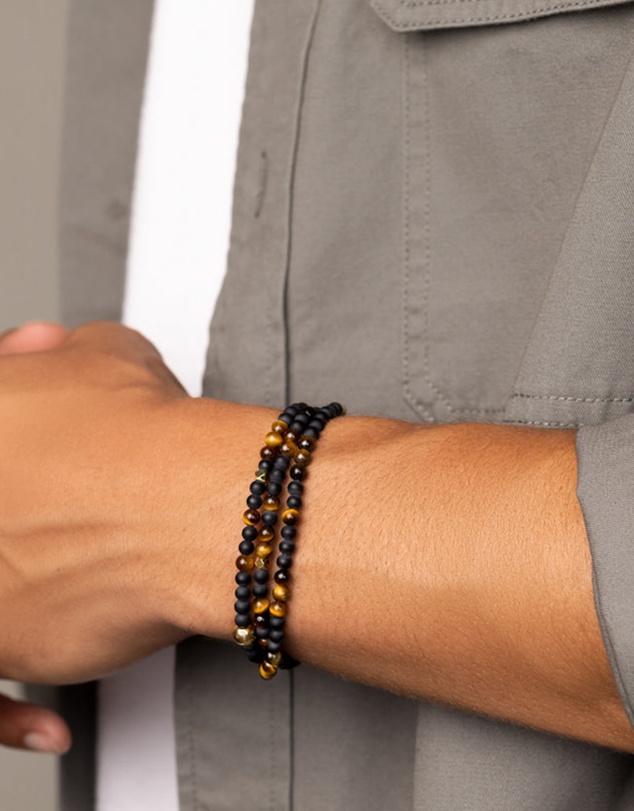 Nialaya Jewellery - The Mykonos Collection - Brown Tiger Eye, Matte Onyx and Gold