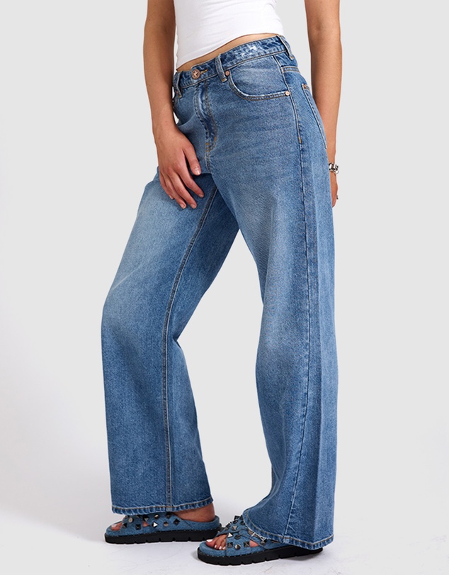 ONE TEASPOON - Jackson Mid Waist Wide Leg Denim Jeans