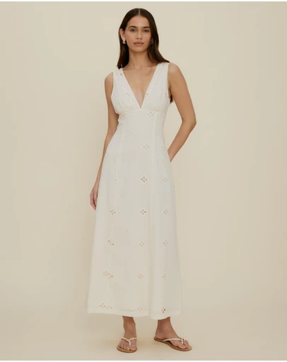 The Fated - Esther Column Broderie Midi Dress
