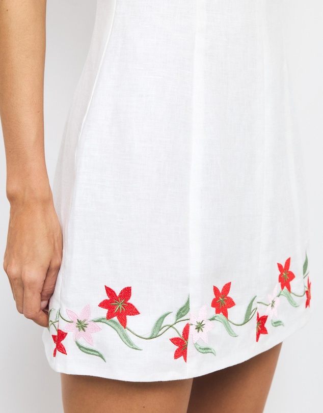 AERE - Sybella Embroidered Linen Mini Dress