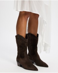 AERE - Rozalia Suede Cowboy Ankle Boots