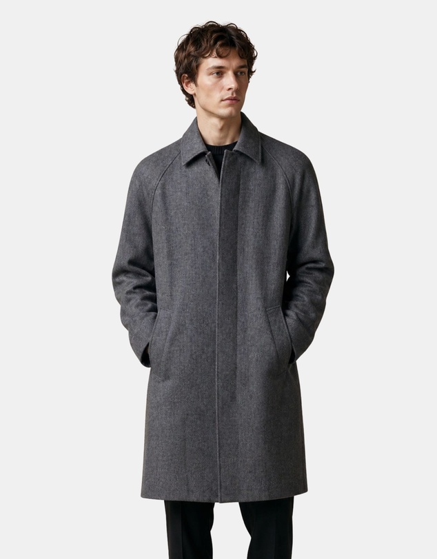 Henry Bucks - HENRY SARTORIAL Herringbone Wool Overcoat CHARCOAL