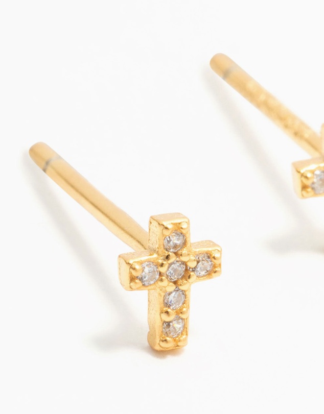 Lovisa - Gold Plated Sterling Silver Mini Diamante Cross Stud Earrings