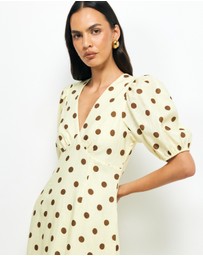 AERE - Tala Puff Sleeve Linen Midi Dress