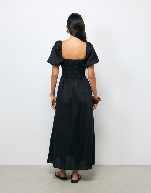 Revibe - Repaired AERE Olana Shirred Linen Midi Dress - AU 18