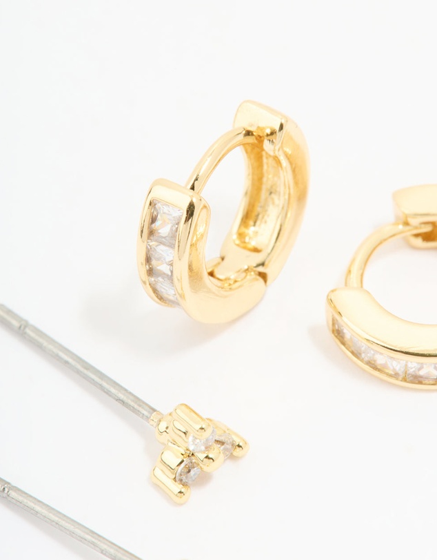 Lovisa - Gold Plated Cubic Zirconia Stud & Huggie Earrings 2-Pack