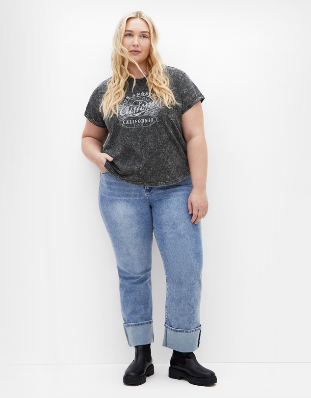 City Chic - Plus size Lily Cotton Tee - charcoal acid wash