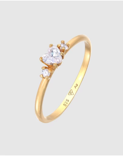 Elli Jewelry - Ring Zirconia Heart 925 Sterling Silver Gold-Plated
